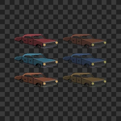 Weathered vehicle set — pixel art