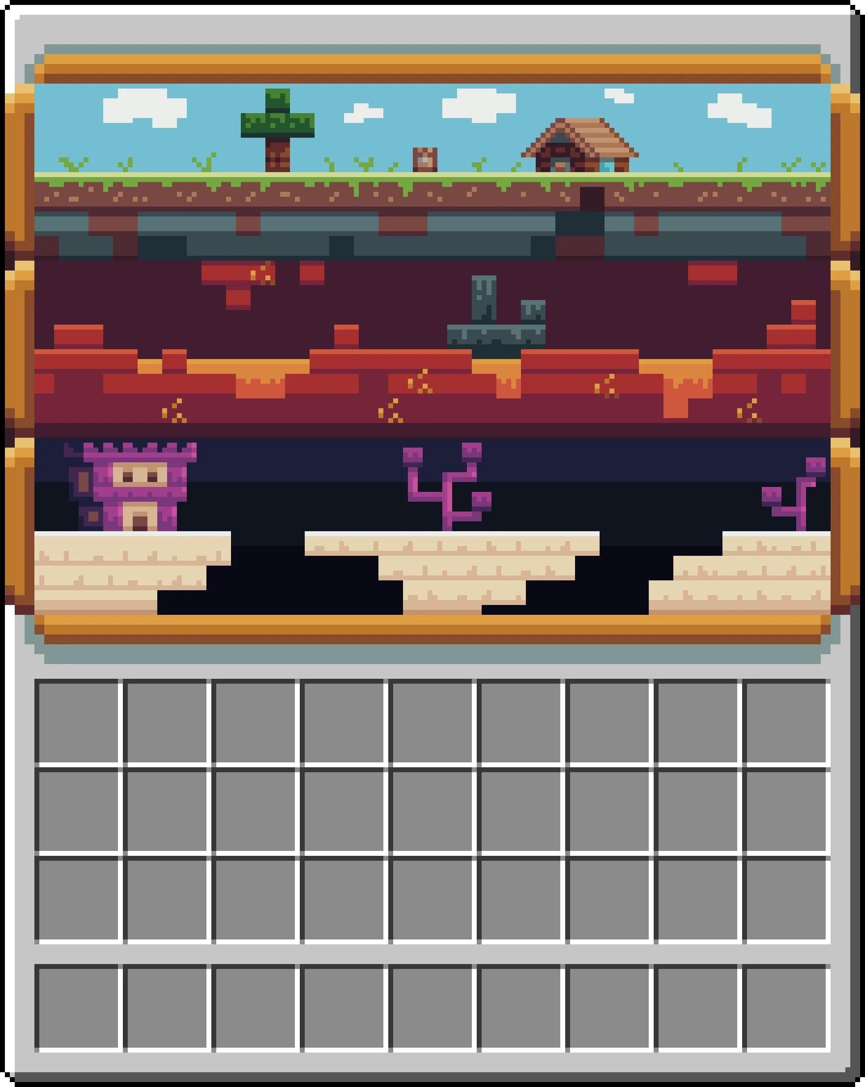 World selection — pixel art